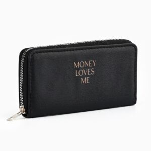 Кошелек на молнии кожзам money loves me, черный
