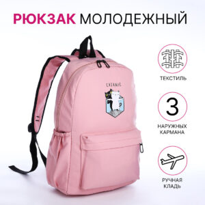 Рюкзак школьный на молнии, с карманами, розовый