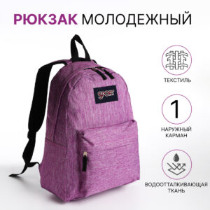 Рюкзак школьный на молнии, с карманом, сиреневый